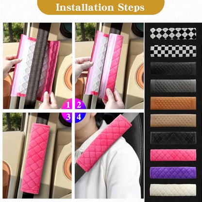 Yumikoo Plush Seat Belt Pads - Set of 2 Cozy & Soft Car Seat Belt Cushions for Comfortable Travel - Perfect for Road Trips and Airplane Rides (Pink) - color: pink