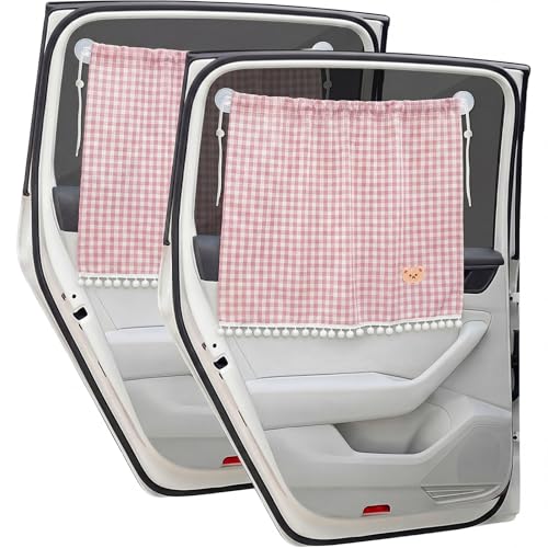 Gilprop 2 Pcs Car Window Shades Suction Cups Double Layer Auto Sun Shade Car Side Window Covers for Family Privacy Protection Breastfeeding Taking a nap Camping 18.5" x 26"(Pink) - color: Pink
