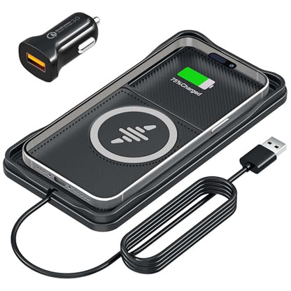 Car Wireless Charger Pad, 15W Fast Non-Slip Wireless Charging Pad for Car with 20W Car Adapter, Compatible with iPhone 17 16 15 14 13 12 Pro Max AirPods,100CM Cable - color: Black---100cm Cable