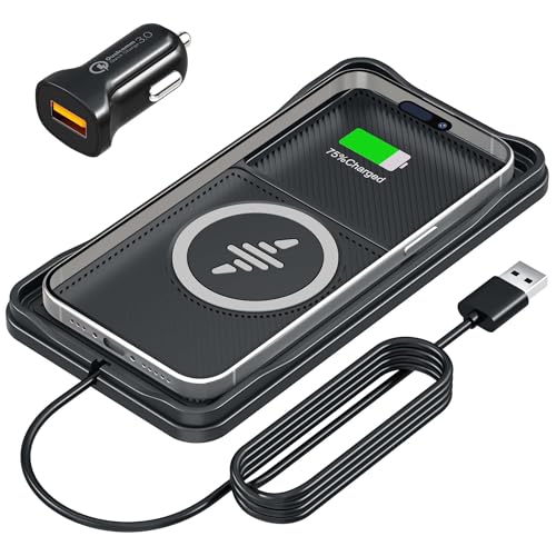Car Wireless Charger Pad, 15W Fast Non-Slip Wireless Charging Pad for Car with 20W Car Adapter, Compatible with iPhone 17 16 15 14 13 12 Pro Max AirPods,100CM Cable - color: Black---100cm Cable