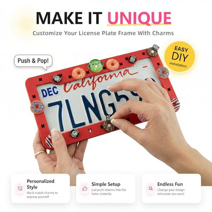 DIY Charm License Plate Frame Racing Red, 2-Pack Premium TPU License Plate Holder Compatible with Shoe Charms, Anti-Theft Stainless Steel Hardware Kit & Tools, Rattle-Proof Drainage Design - color: Red, size: 2 PCS