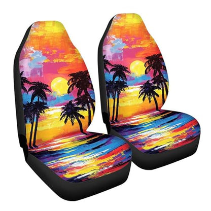 Tropical Sunset Palm Trees Print Waterproof Car Seat Cover for Men Women,Universal Auto Front Seats Covers for Car,SUV Sedan,Truck - color: Sunset Beach Palm Trees