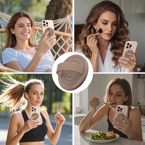 Magnetic Phone Grip Ring Holder, Liquid Silicone Magnet Cell Phone Grip Finger Loop, Compatible with Magsafe, Back of Phone for iPhone 17/16/15/14/13/12 Series, Light Brown - color: Light Brown