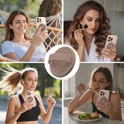 Magnetic Phone Grip Ring Holder, Liquid Silicone Magnet Cell Phone Grip Finger Loop, Compatible with Magsafe, Back of Phone for iPhone 17/16/15/14/13/12 Series, Light Brown - color: Light Brown
