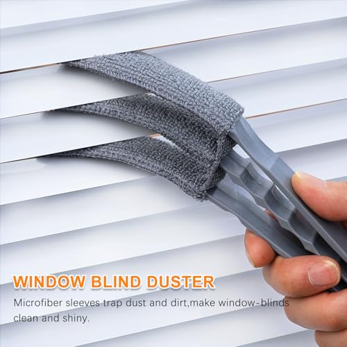 Microfiber Feather Duster, Window Blind Duster Brush, Blind Cleaner Tools for Window Blinds, Air Conditioner Vents, Fans, Car Vents - 1 Brush with 4 Microfiber Sleeves