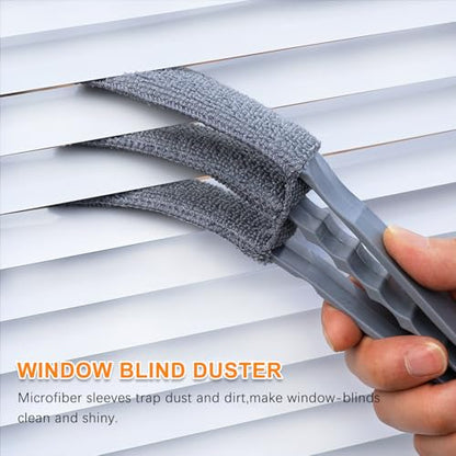 Microfiber Feather Duster, Window Blind Duster Brush, Blind Cleaner Tools for Window Blinds, Air Conditioner Vents, Fans, Car Vents - 1 Brush with 4 Microfiber Sleeves