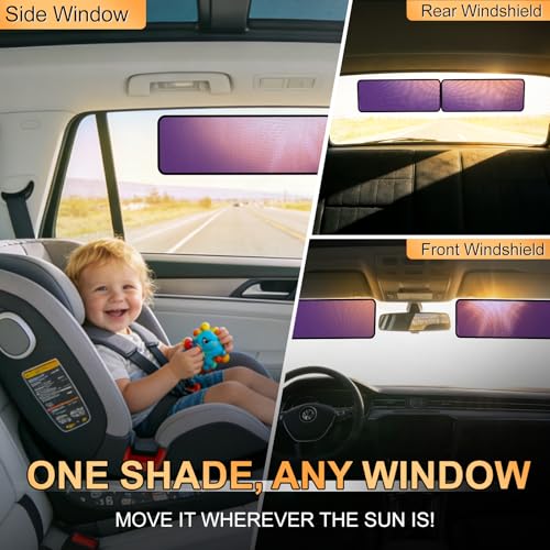 XCBYT Square Car Window Shades - 4 Pack Static Cling Sun & Glare Blocker, Removable Semi-Transparent Window Tint for Windshield, Side & Rear Windows, Long Size 15.75" x 7.09" - color: 4*Semi-Transparent, size: 15.75" x 7.09"