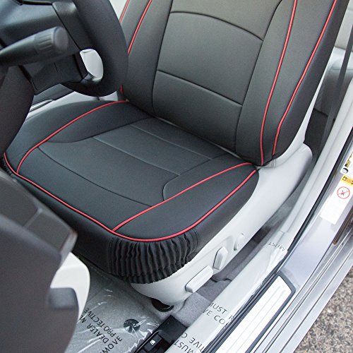 FH Group Ultra Comfort Highest Grade Faux Leather Full Set Car Seat Cushions– Universal Fit for Cars Trucks & SUVs (Black Red Trim) - color: Black Red Trim, style: Full Set