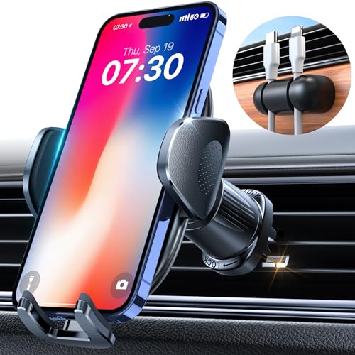 YRU Phone Holders for Your Car [2026 Upgraded Military Metal Hook], Cellphone Holder Car[No Fear of Bumps] Vent Phone Mount Truck Compatible with iPhone17 16 15 14 13 12 Samsung Android, Black - color: Black