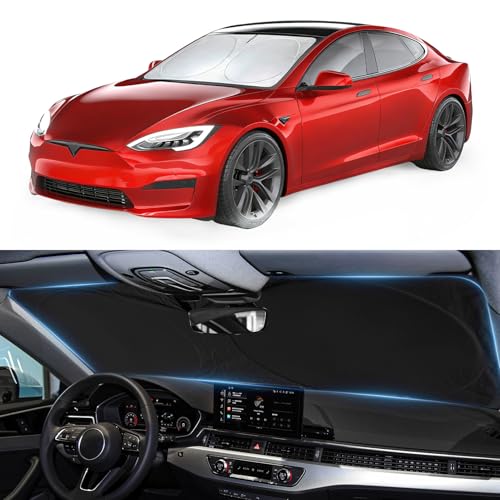 for Model S Windshield Sun Shade Sunshade for Tesla Model S 2012-2024 2025 2026 Windshield Cover Window Shield Protector Sun Visor Tesla Car Accessories Keeps Car Interior Cool - size: Fit Model S 12-26