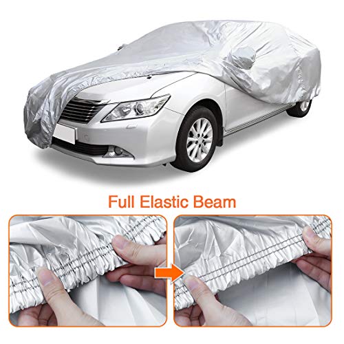 uxcell 3XL Silver Tone 190T Car Cover Outdoor Weather Waterproof Scratch Rain Snow Heat Resistant W Mirror Pocket 490 x 180 x 160cm - size: 3XL
