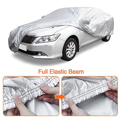 uxcell 3XL Silver Tone 190T Car Cover Outdoor Weather Waterproof Scratch Rain Snow Heat Resistant W Mirror Pocket 490 x 180 x 160cm - size: 3XL