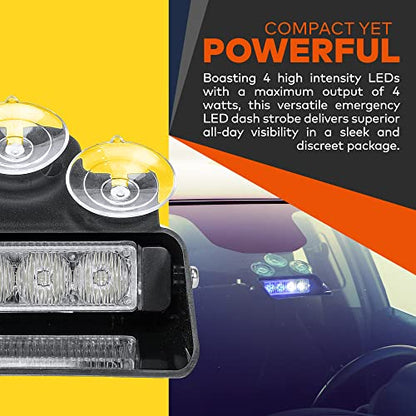 LAMPHUS SolarBlast SBWL14 4W Amber Green LED Emergency Dash Light [32 Flash Modes] [Adjustable Angle] [Suction Cups] Flashing Warning Strobe Dash Windshield Light for Volunteer Firefighter Vehicles - color: Amber / Green
