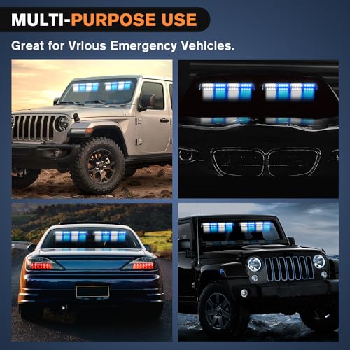 Nilight 32LED Blue White Emergency Dash Strobe Lights with Controller Suction Cups Warning Hazard Interior Front/Rear Windshield Deck Split Light Bar for Truck Construction Vehicle - color: Blue and White