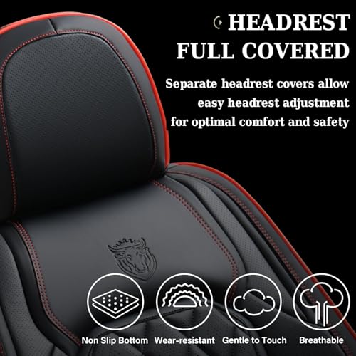 Coverado Car Seat Covers Full Set, Luxury Faux Leather Waterproof Seat Covers, Black Car Seat Covers, Universal Car Seat Protector Leather Car Seat Cushion, Carseat Cover Fit Most Cars, Black&Red - color: A-Black&Red, size: Fullset