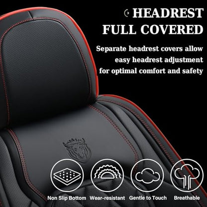 Coverado Car Seat Covers Full Set, Luxury Faux Leather Waterproof Seat Covers, Black Car Seat Covers, Universal Car Seat Protector Leather Car Seat Cushion, Carseat Cover Fit Most Cars, Black&Red - color: A-Black&Red, size: Fullset