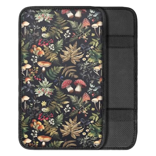 Dreaweet Car Armrest Cover Pad Black Center Console Cover Replacement for Car SUV Truck Sedan,Cute Mushroom Car Accessories for Women Girly - color: Mushroom Leaf