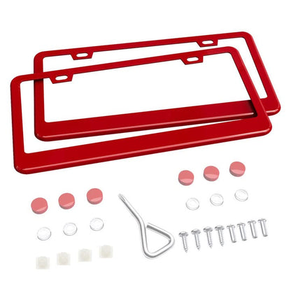 Ohuhu Matte Aluminum License Plate Frame with Red Screw Caps, 2Pcs 2 Holes Red Licenses Plates Frames, Car Licenses Plate Covers Holders for US Vehicles - style: Red - 2 Holes