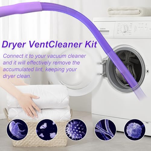 Upgraded Dryer Vent Cleaner Kit: Universal Vacuum Hose Attachment for Lint Removal Fits All Vacuums Cleaner Dryer Cleaning Tools for Clogged Ducts (Purple) - color: Purple
