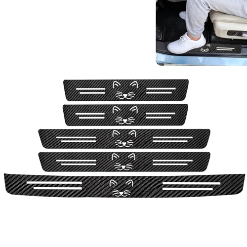 Cat 5PCS Car Door Sill Protector,Carbon Fiber Leather Door Sill Sticker,Decor Doors Sill Scuff Plate Sticker for All Car Models,Cats Gifts for Men Women,Cat Car Accessories Decor - color: MML Cat