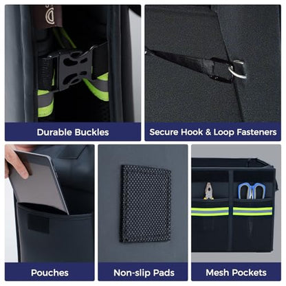 Coverado Car Trunk Organizer - 70L Nappa Leather Trunk Organizer for SUV with Lid, Multi Collapsible Car Storage Organizer Foldable, Multi Compartments with 2 Straps for SUV/Truck