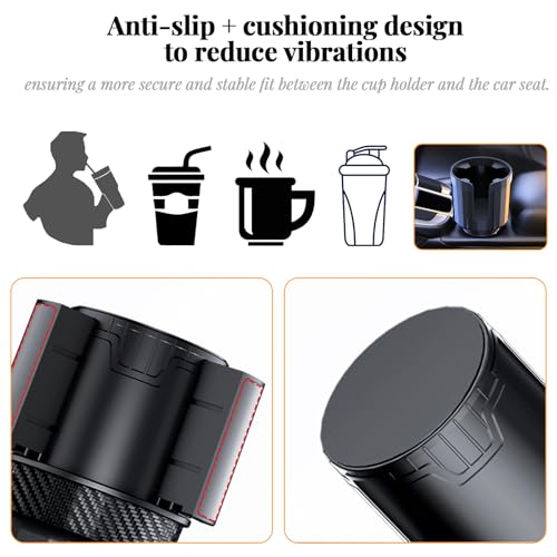 Universal Cup Holder Expander | 65-108mm Adjustable Car Adapter | Non-Slip Base for Bottles, Mugs & Handled Cups | Fit for Truck, RV, SUV, Car, Boat