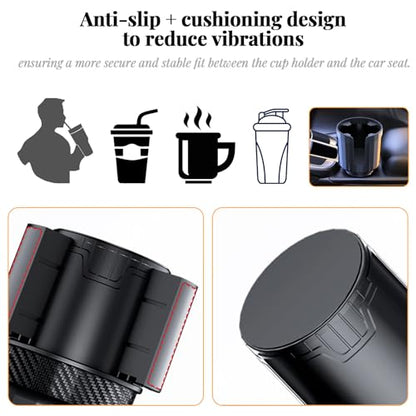 Universal Cup Holder Expander | 65-108mm Adjustable Car Adapter | Non-Slip Base for Bottles, Mugs & Handled Cups | Fit for Truck, RV, SUV, Car, Boat
