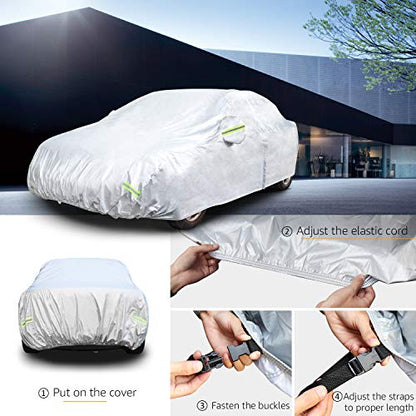 Amazon Basics Silver Weatherproof Car Cover, 150D Oxford, UV Protection, Snow Protection, Dustproof for Sedans up to 200", with Door Zipper - size: Sedans up to 200"