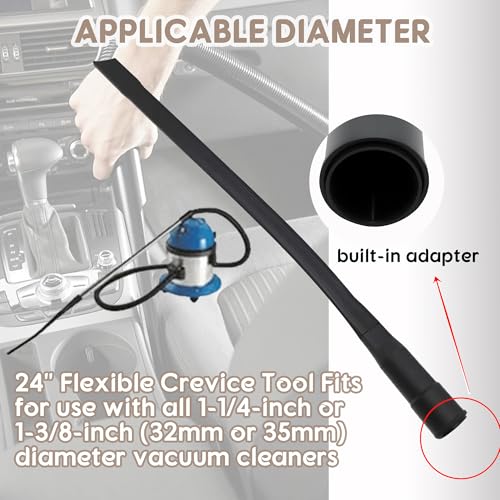 24" Flexible Vacuum Crevice Attachment Tool Crevice Brush Tool Kit Fit for Vacuum Hoses Accepting 1-1/4"(32mm) or 1-3/8"(35mm) Vacuum Accessories Vacuum Flat Slot Nozzle Interface