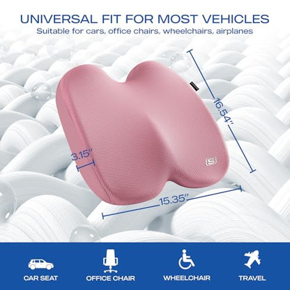 Skechers Seat Cushion, Ergonomic Memory Foam Cushion for Long Sitting Hours on Office & Home Chair, Car Seat Cushion for Sciatica, Coccyx Cushion,Pink - color: Pink