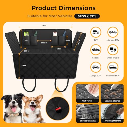 Dog Car Seat Cover for Back Seat,100% Waterproof Scratch Proof Nonslip Seat Cover,600D Heavy Duty Scratch Soft Dog Hammock for Car for Cars Trucks and SUVs（allblack