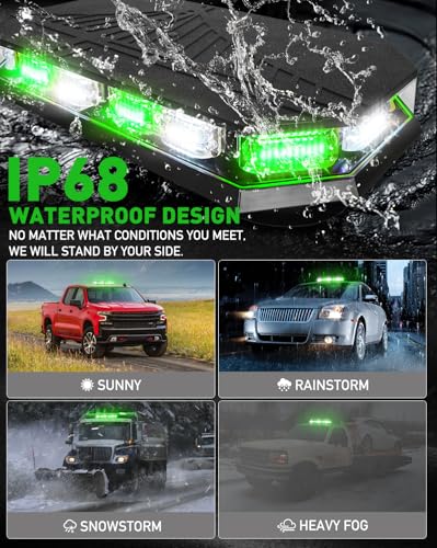 HLauto 406D Rooftop Emergency Strobe Lights Bar, 102 LED Green White Mini Beacon Safety Flashing Warning Traffic Lights Bar w/Magnetic Base for 12-24V Trucks, Construction Vehicles, Snowplow, Cars - color: Green/White