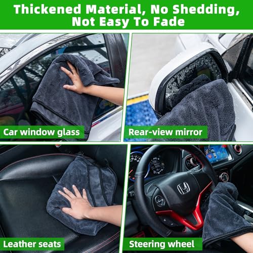 CADONO Large Microfiber Car Drying Towel, Ultra Absorbent Microfiber Cleaning Cloth for Cars, Bath Towels, No Streaks, Scratches, or Water Spots Double-Twist Pile Design(36"x 24")