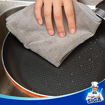 MR.SIGA Microfiber Cleaning Cloth, All-Purpose Microfiber Towels, Streak Free Cleaning Rags, Pack of 12, Grey, Size 32 x 32 cm(12.6 x 12.6 inch) - color: Grey