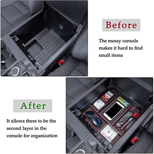 JDMCAR Center Console Organizer Compatible with 2022 2023 2024 2025 2026 Toyota Tundra Accessories and 2023-2026 toyota sequoia Armrest Secondary Storage Box ABS Material with Non-Slip Mats (Red Trim) - color: red