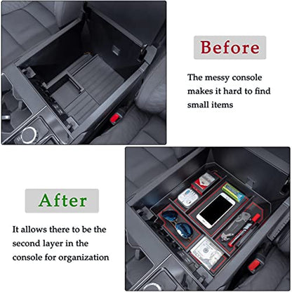 JDMCAR Center Console Organizer Compatible with 2022 2023 2024 2025 2026 Toyota Tundra Accessories and 2023-2026 toyota sequoia Armrest Secondary Storage Box ABS Material with Non-Slip Mats (Red Trim) - color: red
