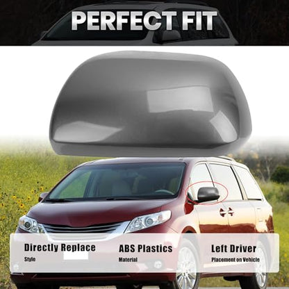 Compatible with 2012-2020 Toyota Sienna Left Side Mirror Cover Cap, Gray Driver Side Clip-on Mirror Cap Replacement Without Turn Signal Light Replaces for 87945-08021-B1 - color: Left Gray