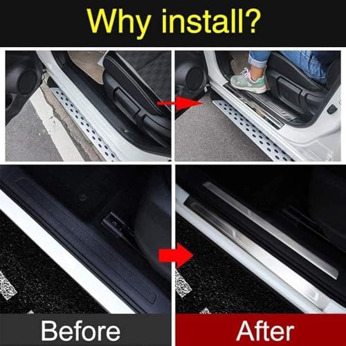 Stainless Steel Door Sill Scuff Plate Protector for 2015-2020 Chevy Chevrolet Tahoe, Anti Scratch Guard Pedal Cover Trim Heavy Duty Metal Accessories