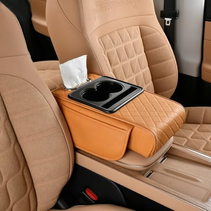 Multifunctional Car Armrest Cover with Cup Holder, Universal Fit Center Console Cover, High Resilience Foam, Tissue, Phone Stand and Multi Pocket Organizer (Black Red) - color: Black Red