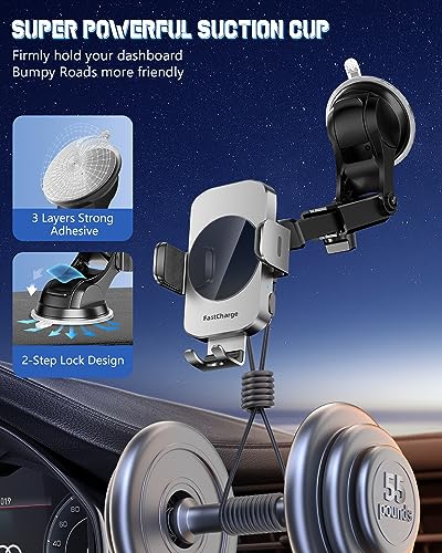 BothLin Wireless Car Charger, Fast Charging Phone Holder 3 in 1 Phone Mount Auto Clamping Car Accessories Compatible with iPhone 17 16 15 14 13 12 11 Xs XR, Samsung S23 Ultra S22 S21 S20(Space Grey) - color: Space Grey
