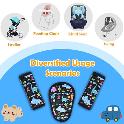 3 Pcs Car Seat Stroller Straps Pads for Baby, Soft Shoulder Strap and Crotch Covers, Universal Shoulder Straps Pads for Car Seat, Pushchair, High Chair (Dinosaur) - color: Dinosaur