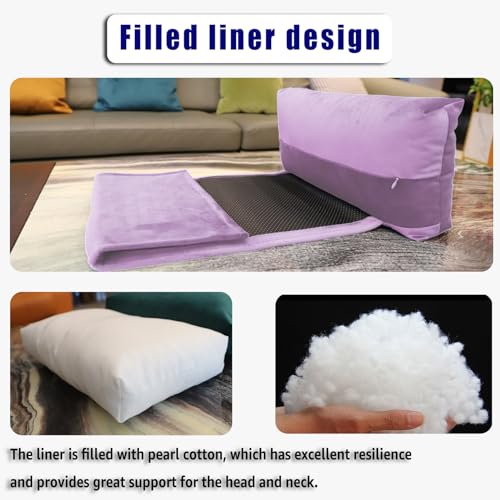 Headrest Pillow with Pearl Cotton Filling - Non-Slip Headrest Cushion with Velvet Cover for Recliners, Sofas and Loveseats (Lavender) - color: Lavender