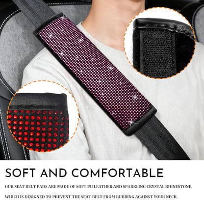 2PCS Bling Seat Belt Covers, Seat Belt Cover Pad, Car Seatbelt Shoulder Pads with Rhinestone, Auto Accessories Comfortable Automotive Neck Shoulder Mat Cushion for Car Truck SUV (Pink) - color: Pink