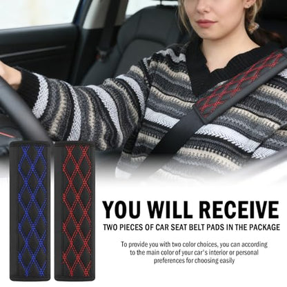 2PCS Diamond-Shaped Stitching Car Seatbelt Covers,Stylish Car Seatbelt Cushion Relieves Shoulder and Neck Fatigue as Cars Decorations,Leather Cars Seat Belt Cover Pad (Red) - color: Red