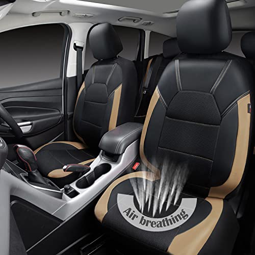 CAR PASS Leather seat Covers,Automotive Universal Sport car seat Cover Super 5mm Composite Sponge Inside,Airbag Compatible fits Most Cars, SUVs, Trucks, and Vans (Full Set,Black and Beige) - color: Black&Beige, size: Full Set