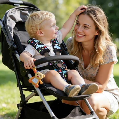 3 Pcs Car Seat Stroller Straps Pads for Baby, Soft Shoulder Strap and Crotch Covers, Universal Shoulder Straps Pads for Car Seat, Pushchair, High Chair (Dinosaur) - color: Dinosaur