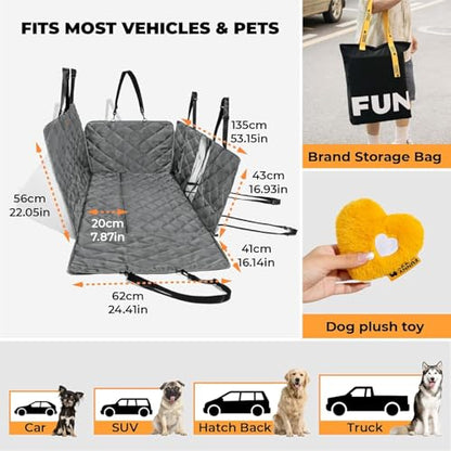 FUNNY FUZZY Dog Car Seat Cover, Back Seat Extender for Dogs - 420Lb Hard Bottom Waterproof Pet Car Seat Cover, 600D Heavy Duty Pet Hammock with Non-Slip Bottom for Cars, SUV, Trucks - color: Grey