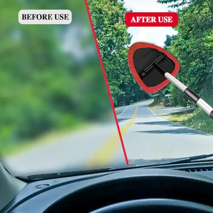 Windshield Cleaning Tool, Car Window Cleaner with 4 Washable Reusable Microfiber Pads, Auto Interior Exterior Extendable Long Handle Glass Wiper Cleaning Kit Universal for Office and Home (Red) - color: Red