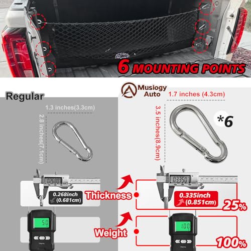 Muslogy Truck Bed Cargo Net Trunk Netting Compatible with 2013-2026 Chevy Silverado & GMC Sierra 1500/2500HD/3500HD Accessories, Pickup Cargo Organizer SUV Sedan Storage Net w/Heavy Duty Carabiners - style: 2013+ Silverado & Sierra1500/2500HD/3500HD