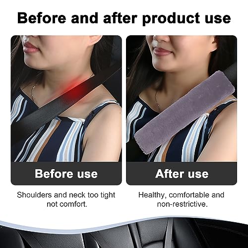 Ziciner 2 Packs Car Seatbelt Covers Shoulder Pad, Universal Soft Faux Sheepskin Shoulder Cover for Comfortable Driving, Fluffy Seat Belt Protector Help to Protect Your Neck and Shoulder (Grey) - color: Grey